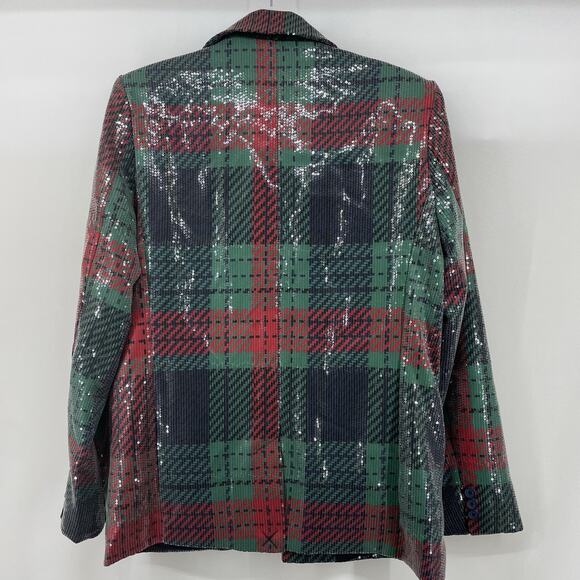 Johnny Wujek Size S Sequin Plaid Holiday Single Breasted Blazer One Button Red - Picture 8 of 11